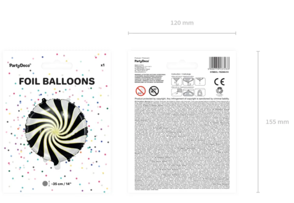 Folienballon - Bonbon schwarz, rund - ø 35cm